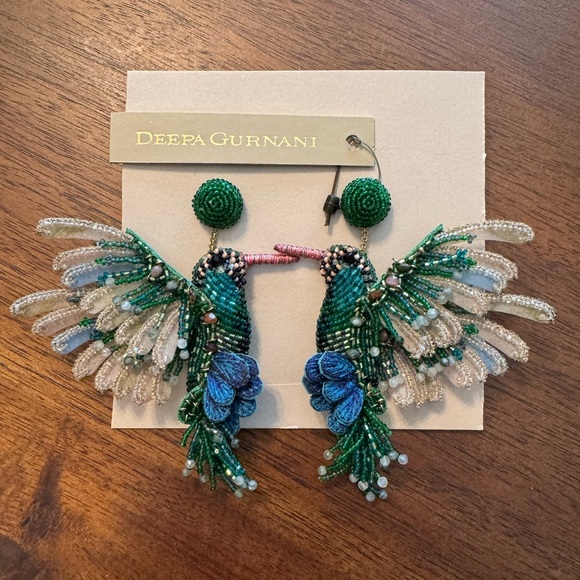 Deepa Gurnani Beaded Hummingbird Drop Earrings NWOT - Picture 3 of 7